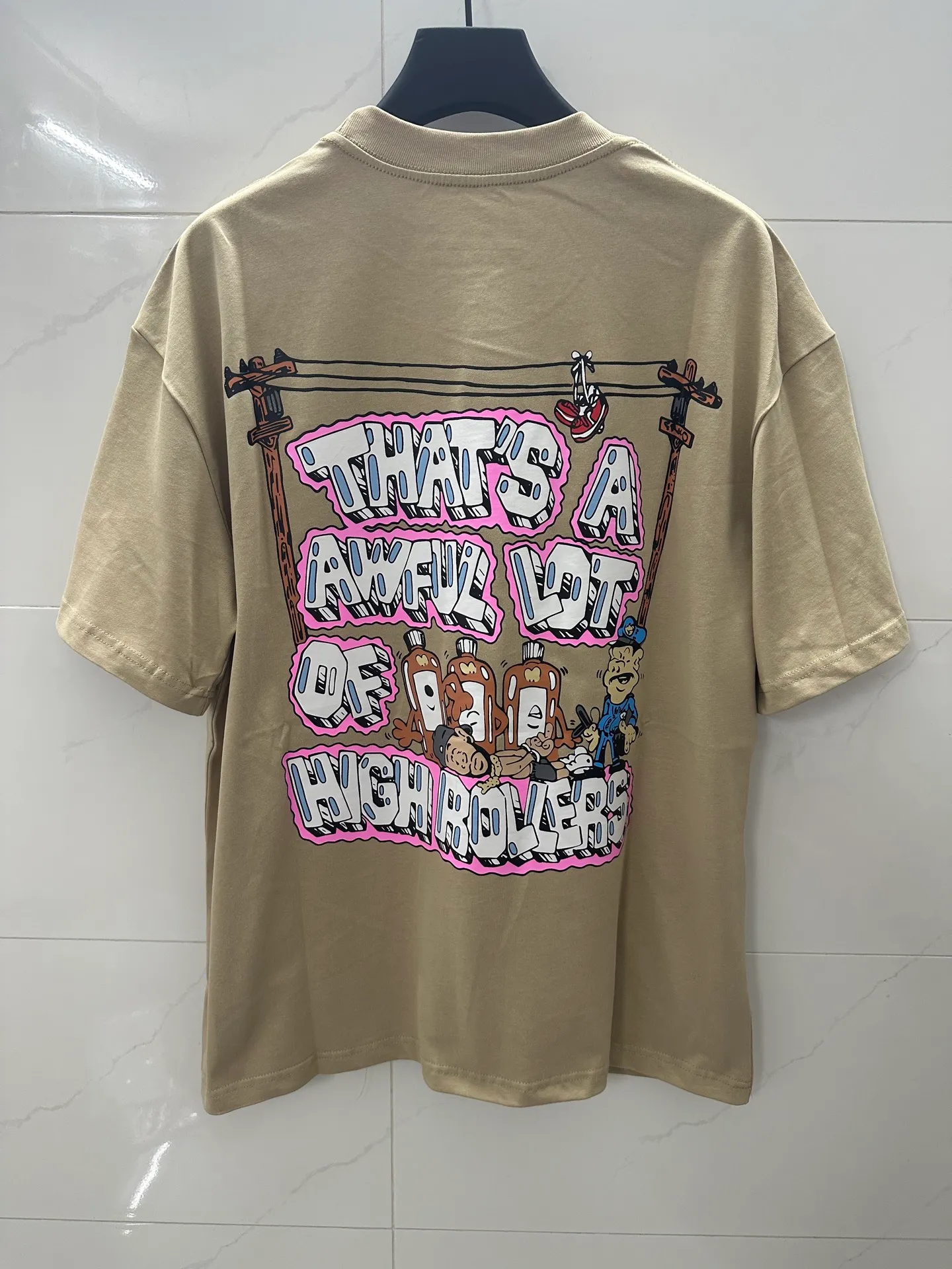 #Khaki color | THAT'S A AWFUL LOT OF COUGH SYRUP In Stock Real shot American simple trendy brand loose casual T-shirt Fabric (fabric): 32 counts Weight combed double yarn pure cotton Sizes (size): S-M L X L Color (colour): Khaki color